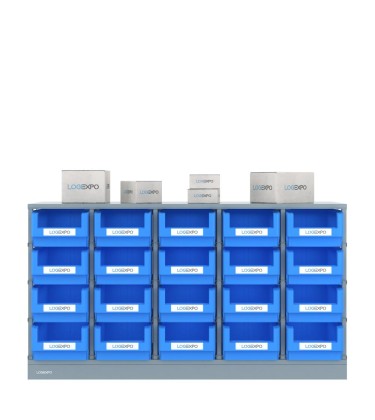 SCAFFALE MONOBLOCCO con 20 contenitori, zoccolo e top di protezione 2