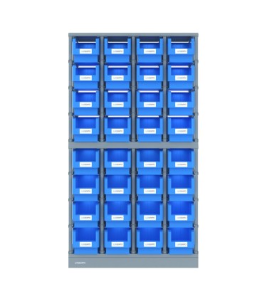 SCAFFALI PORTA MINUTERIA con 32 contenitori, zoccolo e top antipolvere 2