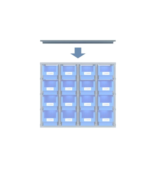 COPERCHIO PARA POLVERE per scaffali monoblocco a 16 contenitori