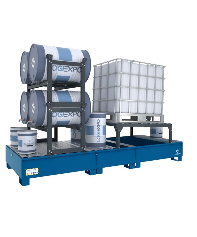 VASCA DI CONTENIMENTO per 1 Cisternetta IBC inclinata e 4 Fusti