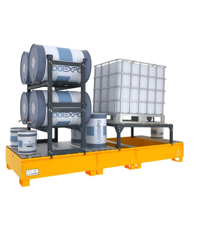 VASCA DI CONTENIMENTO per 1 Cisternetta IBC inclinata e 4 Fusti