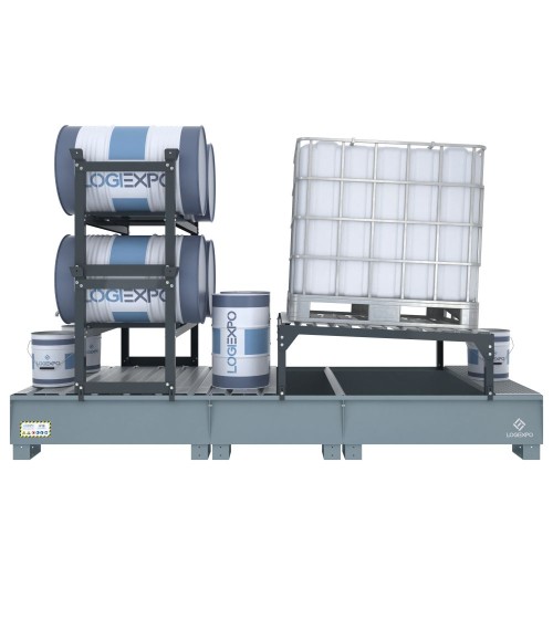 VASCA DI CONTENIMENTO per 1 Cisternetta IBC inclinata e 4 Fusti