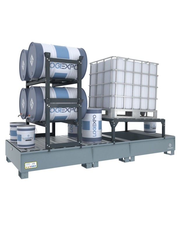 VASCA DI CONTENIMENTO per 1 Cisternetta IBC inclinata e 4 Fusti