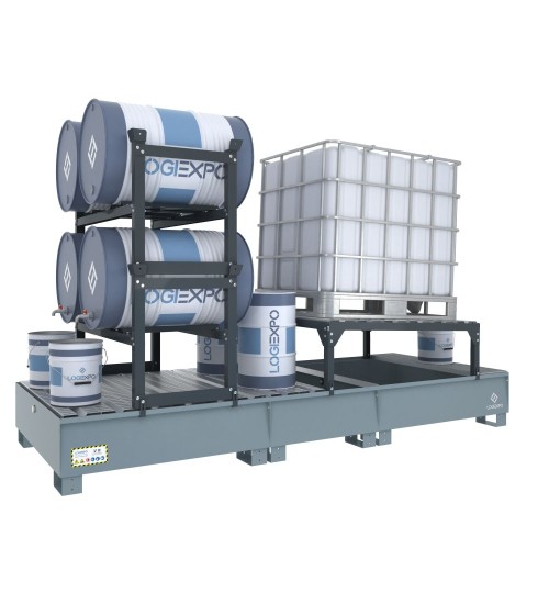VASCA DI CONTENIMENTO per 1 Cisternetta IBC inclinata e 4 Fusti