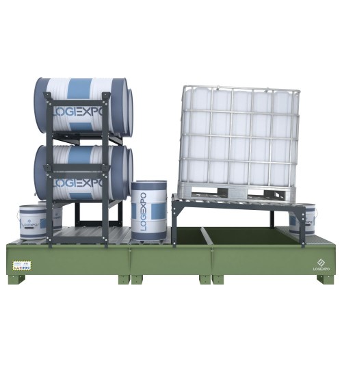 VASCA DI CONTENIMENTO per 1 Cisternetta IBC inclinata e 4 Fusti