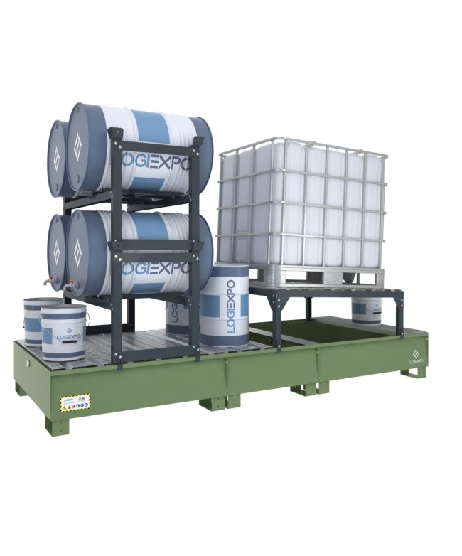 VASCA DI CONTENIMENTO per 1 Cisternetta IBC inclinata e 4 Fusti