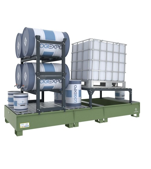 VASCA DI CONTENIMENTO per 1 Cisternetta IBC inclinata e 4 Fusti