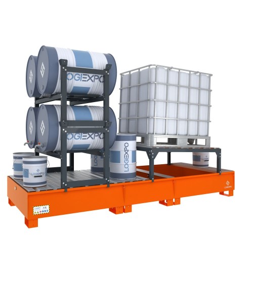 VASCA DI CONTENIMENTO per 1 Cisternetta IBC inclinata e 4 Fusti
