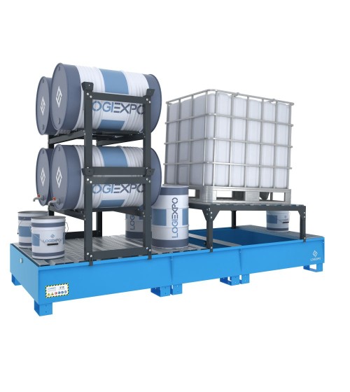 VASCA DI CONTENIMENTO per 1 Cisternetta IBC inclinata e 4 Fusti
