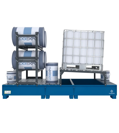 VASCA DI CONTENIMENTO per 1 Cisternetta IBC inclinata e 4 Fusti