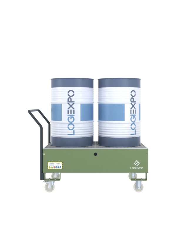 CARRELLO CON VASCA per 2 Fusti da 200 litri