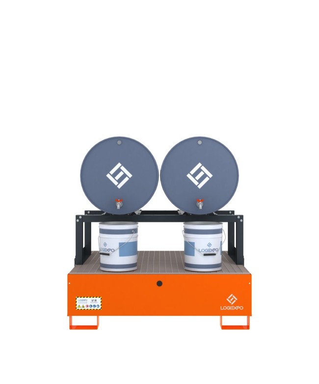 VASCA DI CONTENIMENTO con supporto orizzontale per 2 Fusti 200 litri