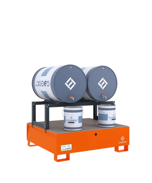 VASCA DI CONTENIMENTO con supporto orizzontale per 2 Fusti 200 litri