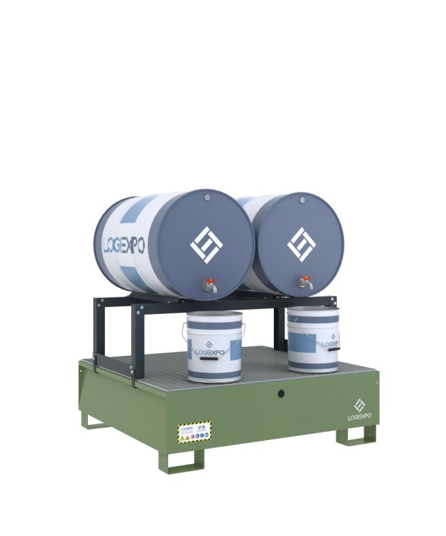 VASCA DI CONTENIMENTO con supporto orizzontale per 2 Fusti 200 litri