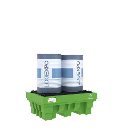 Vasca di raccolta antisversamento in polietilene per il contenimento di due fusti da 200 litri