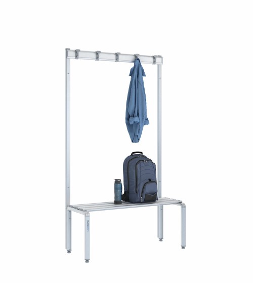 Panca spogliatoio singola 100cm con appendiabiti – Alluminio e HPL