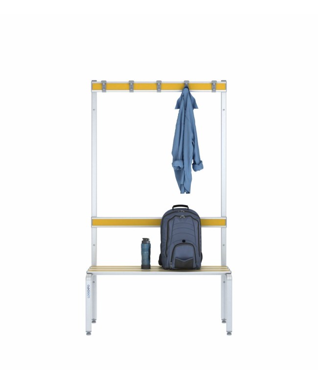 Panca spogliatoio singola 100cm con appendiabiti e schienale