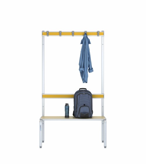 Panca spogliatoio singola 100cm con appendiabiti e schienale