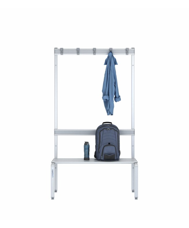 Panca spogliatoio singola 100cm con appendiabiti e schienale