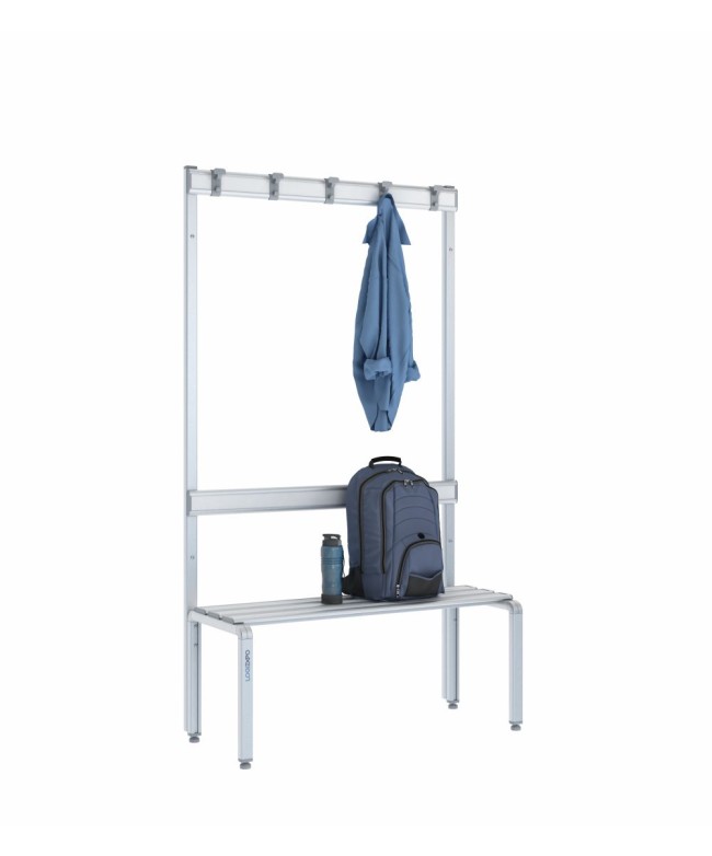 Panca spogliatoio singola 100cm con appendiabiti e schienale