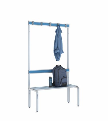 Panca spogliatoio singola 100cm con appendiabiti e schienale