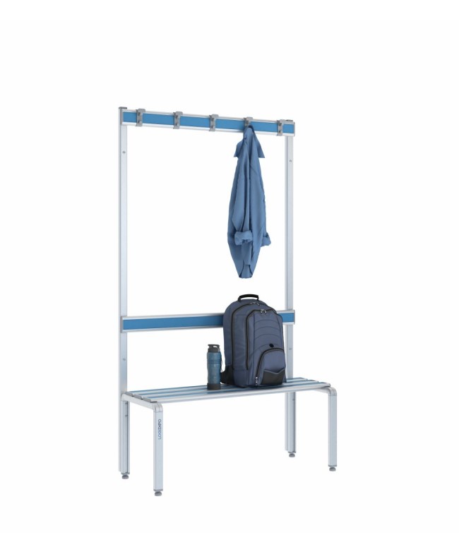 Panca spogliatoio singola 100cm con appendiabiti e schienale