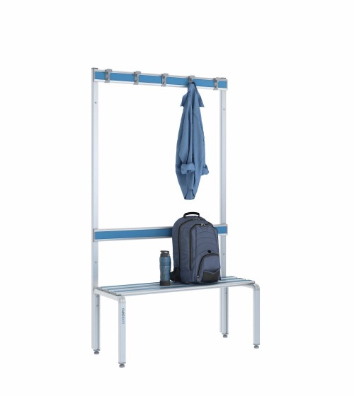 Panca spogliatoio singola 100cm con appendiabiti e schienale