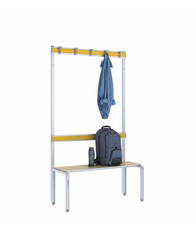 Panca spogliatoio singola 100cm con appendiabiti e schienale