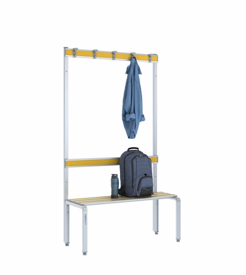 Panca spogliatoio singola 100cm con appendiabiti e schienale