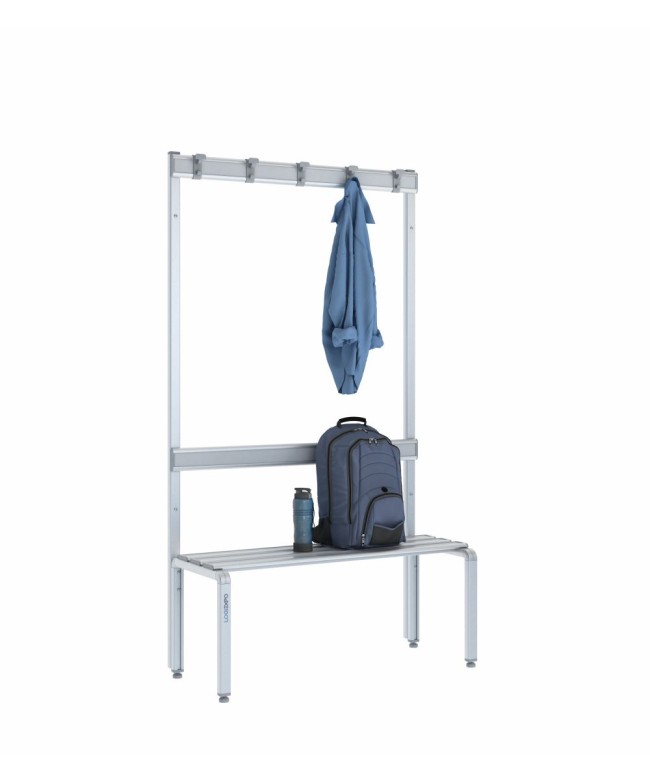 Panca spogliatoio singola 100cm con appendiabiti e schienale