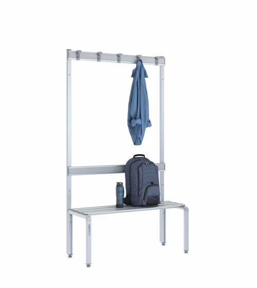 Panca spogliatoio singola 100cm con appendiabiti e schienale