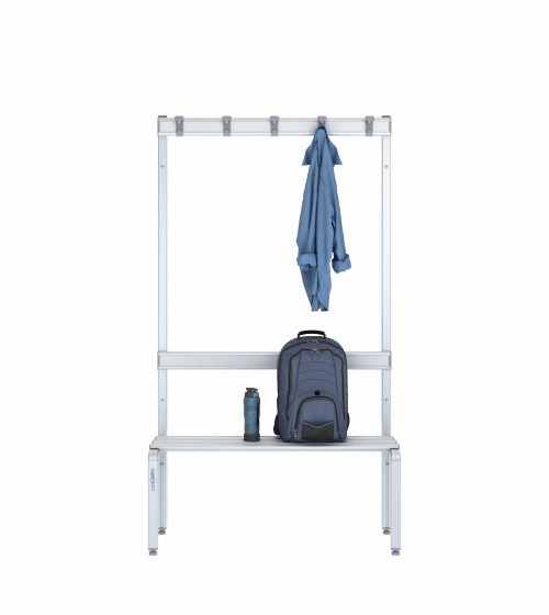 Panca spogliatoio singola 100cm con appendiabiti e schienale