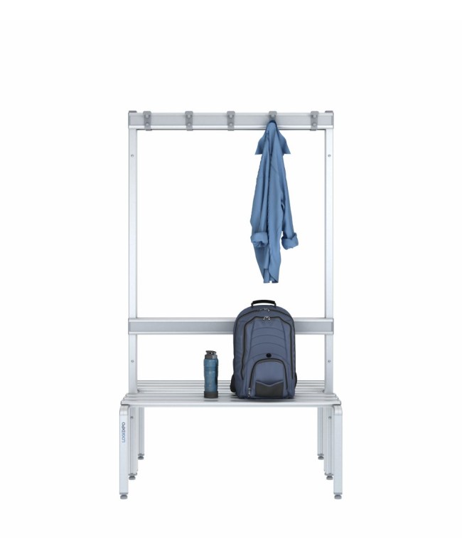 Panca doppia 100cm con appendiabiti e schienale – Alluminio e HPL