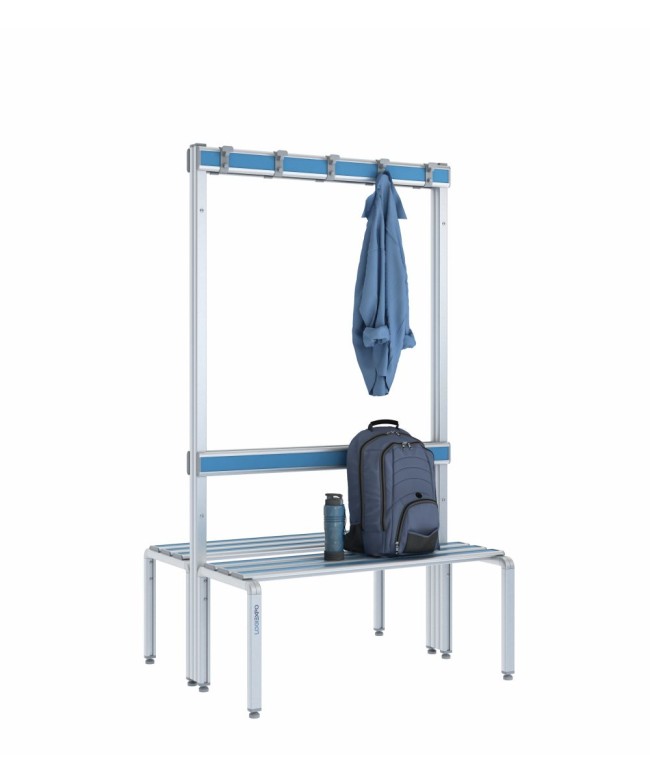 Panca doppia 100cm con appendiabiti e schienale – Alluminio e HPL