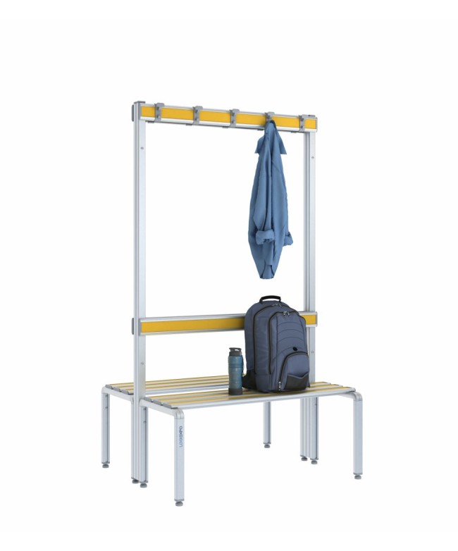 Panca doppia 100cm con appendiabiti e schienale – Alluminio e HPL