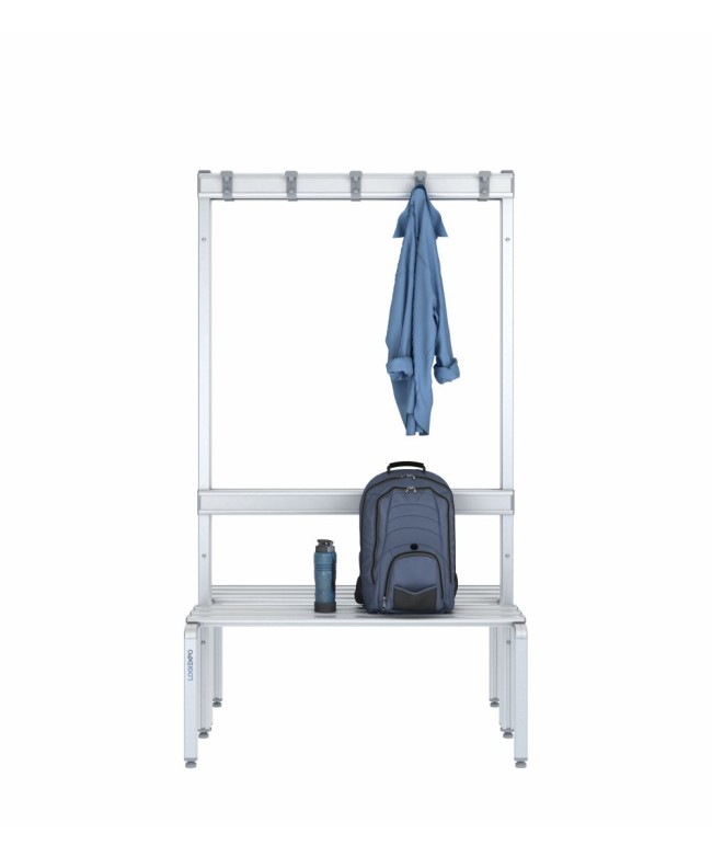 Panca doppia 100cm con appendiabiti e schienale – Alluminio e HPL
