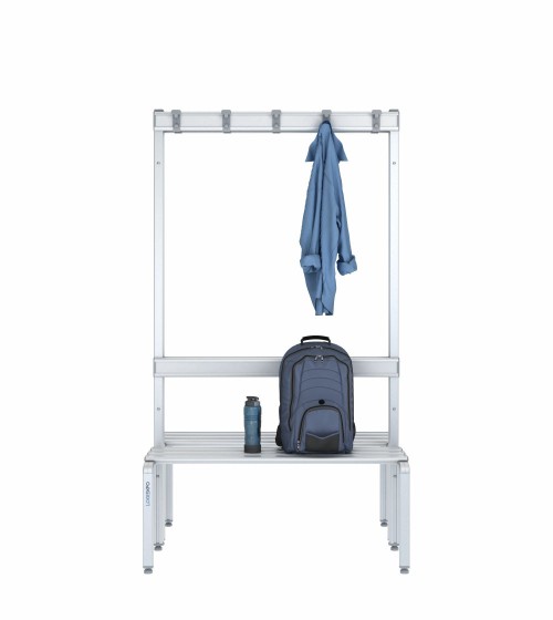 Panca doppia 100cm con appendiabiti e schienale – Alluminio e HPL
