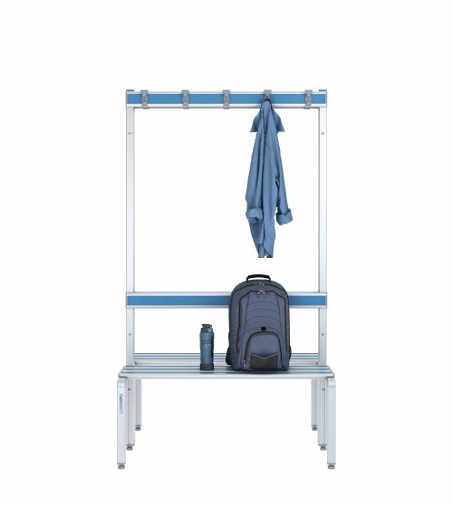 Panca doppia 100cm con appendiabiti e schienale – Alluminio e HPL
