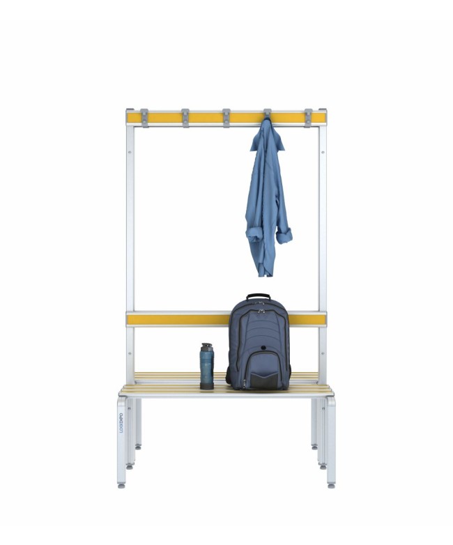 Panca doppia 100cm con appendiabiti e schienale – Alluminio e HPL