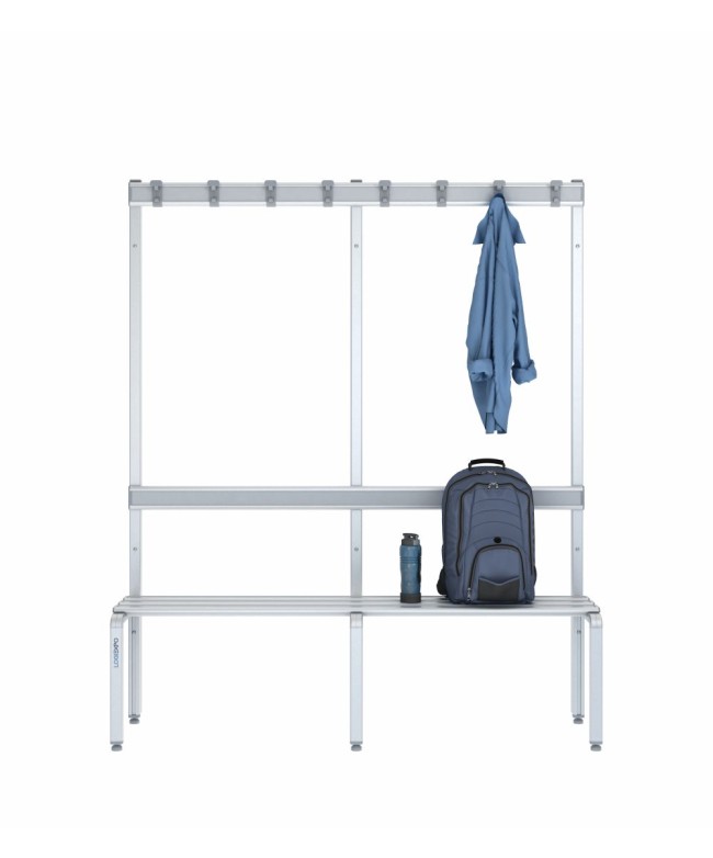 Panca spogliatoio singola 150 cm con appendiabiti e schienale