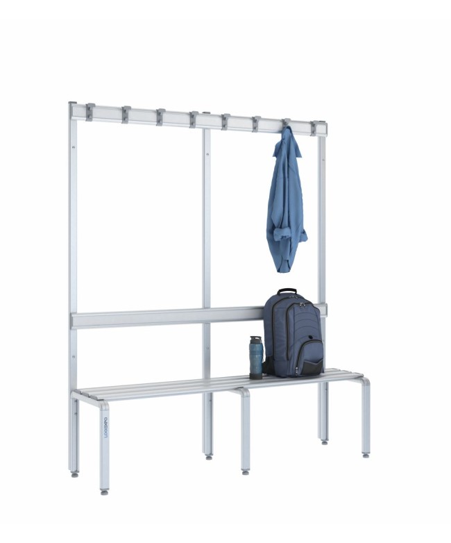 Panca spogliatoio singola 150 cm con appendiabiti e schienale
