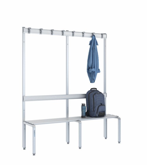 Panca spogliatoio singola 150 cm con appendiabiti e schienale