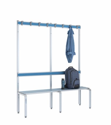 Panca spogliatoio singola 150 cm con appendiabiti e schienale