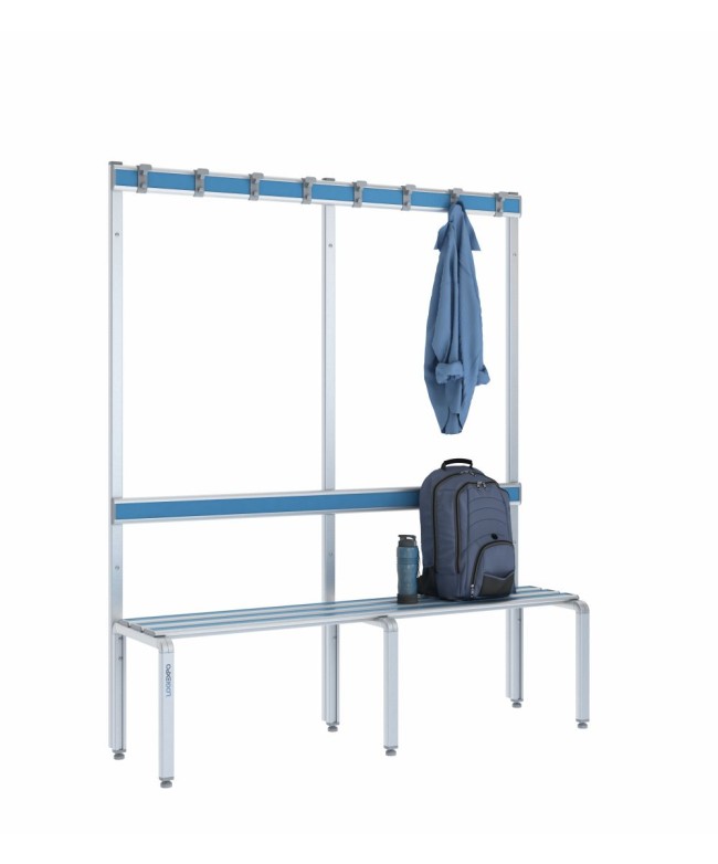 Panca spogliatoio singola 150 cm con appendiabiti e schienale