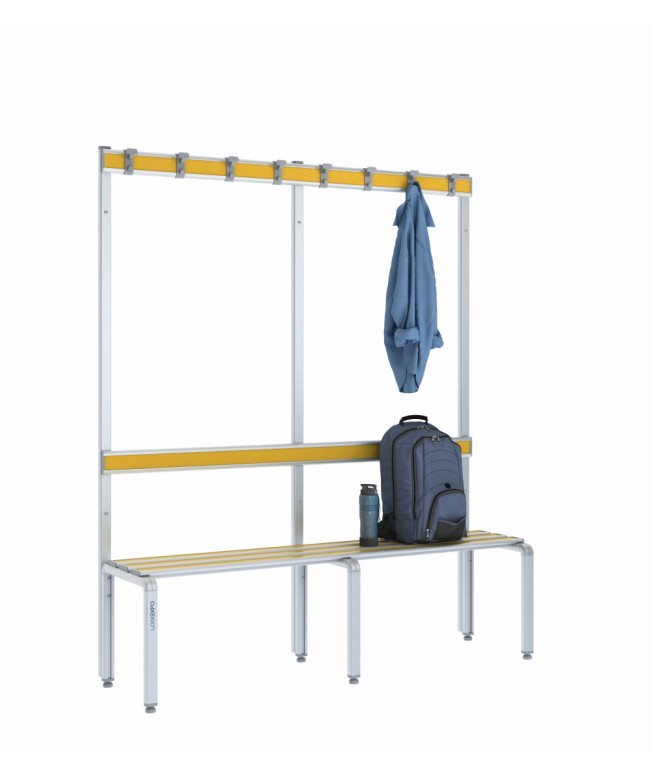 Panca spogliatoio singola 150 cm con appendiabiti e schienale