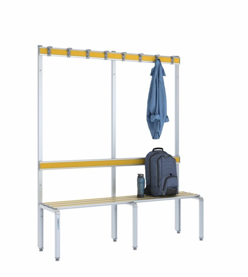 Panca spogliatoio singola 150 cm con appendiabiti e schienale