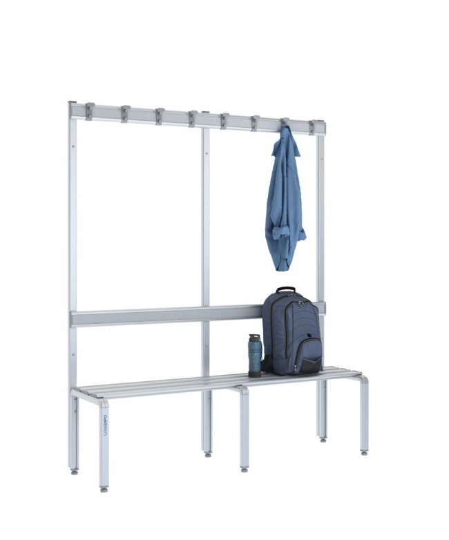Panca spogliatoio singola 150 cm con appendiabiti e schienale
