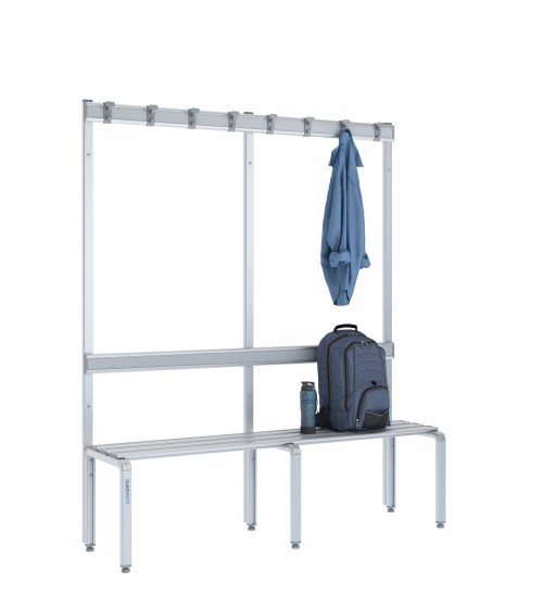 Panca spogliatoio singola 150 cm con appendiabiti e schienale