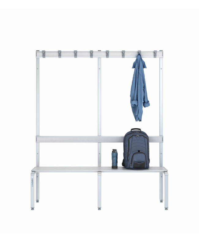 Panca spogliatoio singola 150 cm con appendiabiti e schienale