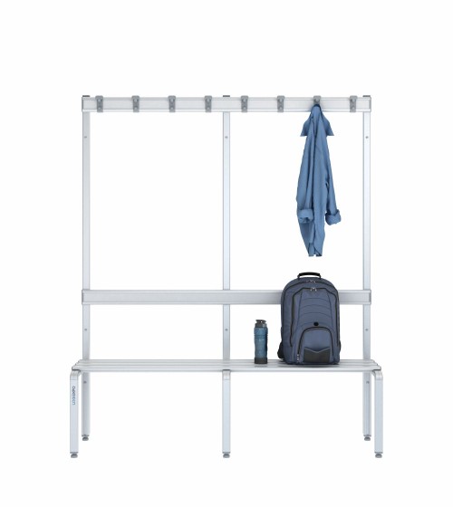 Panca spogliatoio singola 150 cm con appendiabiti e schienale